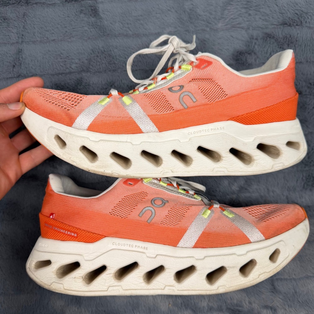 On Cloudsurfer Mens 10.5 Running Shoes Orange White CloudTec Phase 3MD30090911